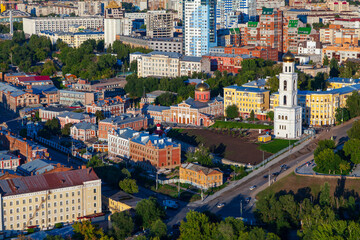 Fototapeta na wymiar Iversky monastery in the city of Samara. Aerial photography. Samara, Russia.