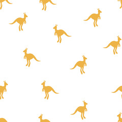 Vector flat illustration with silhouette kangaroo and baby kangaroo. Seamless pattern on white background. Design for card, poster, fabric, textile. Pray for Australia and animals