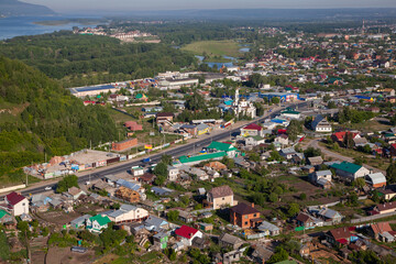 The village of Volzhsky (Tsarevshchina) near the Tsarev Kurgan. Aerial photo. Samara, Russia.