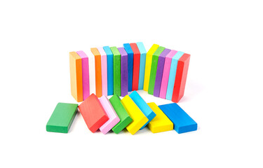 Childrens toy for the development of motor skills, multicolored rectangles on a white background.