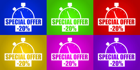 Special offer -20% discount vector illustration on red background set 6