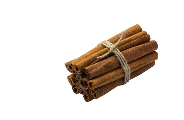 cinnamon sticks tied by rope isolated on white background, healthy eating, copy space, horizontal