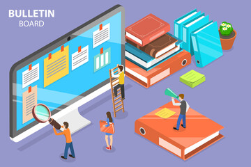 3D Isometric Flat Vector Conceptual Illustration of Digital Bulletin Board, Online Advertisement and Announcement