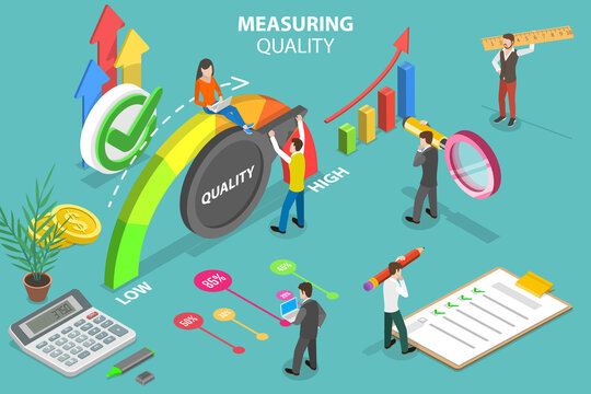 3D Isometric Flat Vector Conceptual Illustration of Measuring Quality, Business Benchmarking, Company Success Measurement