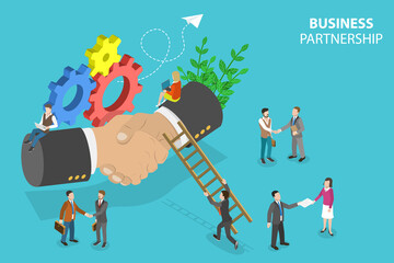 3D Isometric Flat Vector Conceptual Illustration of Business Partnership, Effective Teamwork and Collaboration