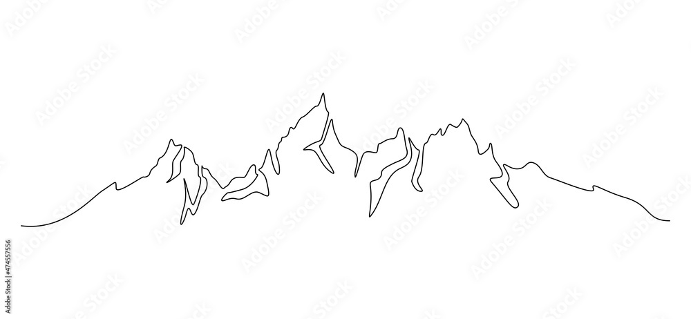 Aufkleber one continuous line drawing of mountain range landscape. minimalistic skyline with mounts peak in si