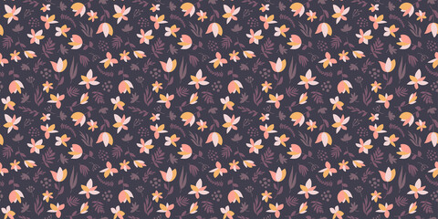 Motif floral sans couture en rose, crème, or et violet.