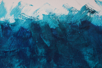 Fondo materico dipinto, spatolato e graffito. Colore verde-blu su fondo bianco; spazio per testo