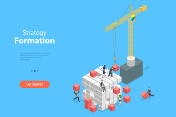 Naklejka premium 3D Isometric Flat Vector Conceptual Illustration of Strategy Formation, Teamwork and Business Cooperation
