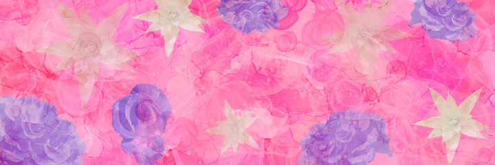 Pink purple yellow abstract flowers alcohol ink background banner Spring or girls birthday party theme