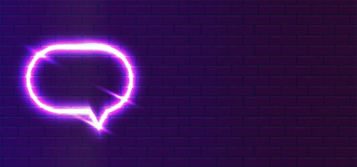 Horizontal speech bubble unique super glowing neon sign vector. Light burst. Design element conversation space neon. Illuminated banner. Gorgeous advertisement on the wall. Banner with blank space.