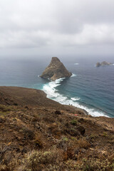 Natural landscape of the northern part of the island. In the background, the Atlantic Ocean and Roques de Anaga. Tenerife. Canary Islands. Spain.