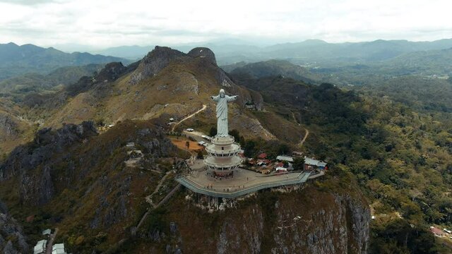 Statue of Jesus Tana Toraja Makale South Sulawesi Indonesia | Cinematic Moving Drone Aerial Footage