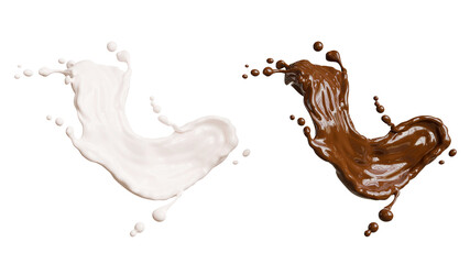 milk,chocolate splashed on transparent background,clipping path