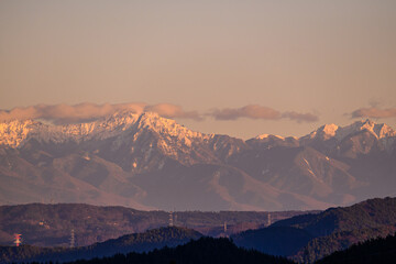 Fototapeta na wymiar 朝日村から見た夕焼けの八ヶ岳