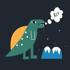 Drawing with a cute dinosaur. Vector illustration in cartoon style.