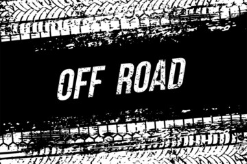 Tire tracks, grunge car or motorcycle wheel texture, off road text, tyre tread pattern © backup16