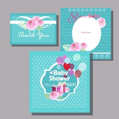 Postcard Baby shower card with gifts and baloons 