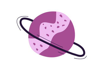 Vector purple planet with rings. Illustration in trending colors in flat style isolated on white background, suitable for decorating products for kids