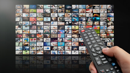 Multimedia video concept on media wall, TV stream