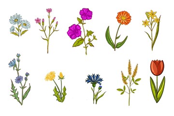 Isolated wildflowers on a white background