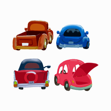 Set of four cartoon cars in vector