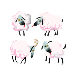 Nice set of vector cartoon pink sheep