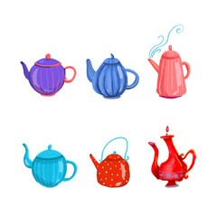 set of six Cartoon fairy teapots. Vector illustration