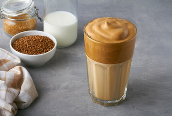 dalgona coffee in a glass ingredients milk instant coffee brown sugar