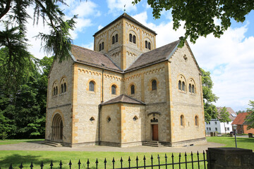 Fototapeta na wymiar Historic neo-romanesque Saint Maximilian church in Niesen, Willebadessen, Germany