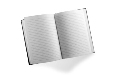 Open lined notebook  isolated on white background in top view, flat lay, copy space, clipping path