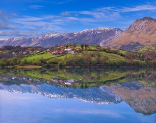 Fototapeta na wymiar Alfilorios reservoir in Asturias, Spain.