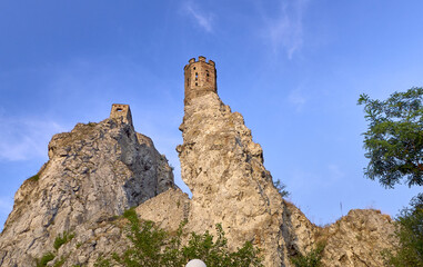 Fototapeta na wymiar Bratislava city, Slovakia 06/11/2013 Ruined tower of the medieval castle Devin.