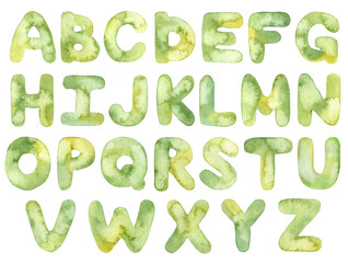 Watercolor english alphabet set isolated on white background