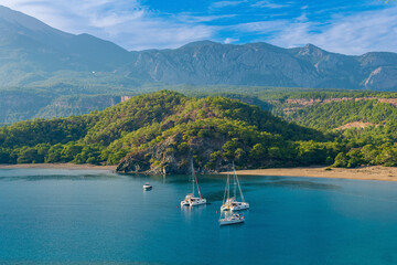 sea bay among the mountains with some yachts, view of the South Harbor of the ancient city of...
