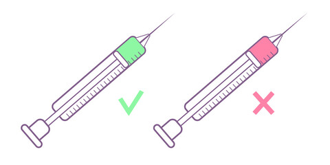 Vector illustration of syringe and vaccine in flat style.