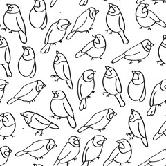 Fototapeta premium Birds, bullfinchs, animals vector seamless pattern isolated on bright background. Concept for print, cards, wallpapers 