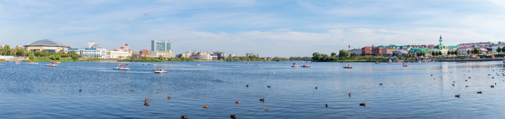 Fototapeta na wymiar Panoramic view of Nizhniy Kaban lake in Kazan, Russia.