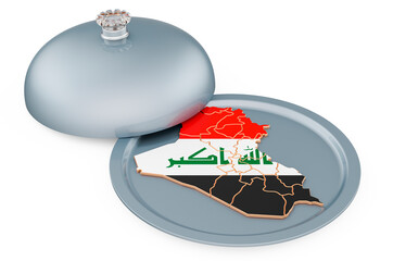 Restaurant cloche with Iraqi map. 3D rendering
