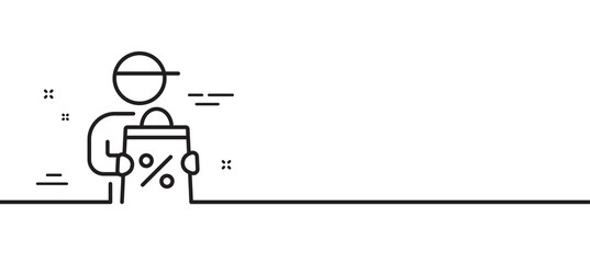 Delivery discount line icon. Sale offer sign. Courier promotion symbol. Minimal line illustration background. Delivery discount line icon pattern banner. White web template concept. Vector