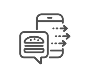Food order line icon. Meal delivery app sign. Online catering service symbol. Quality design element. Linear style food order icon. Editable stroke. Vector