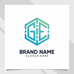 Creative monogram logo design technology initial letter ge for business company or personal with hexagon concept
