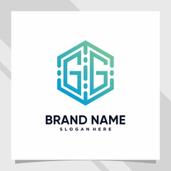 Creative monogram logo design technology initial letter gg for business company or personal with hexagon concept