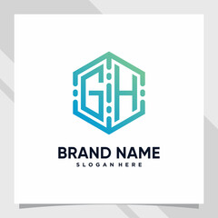 Creative monogram logo design technology initial letter gh for business company or personal with hexagon concept