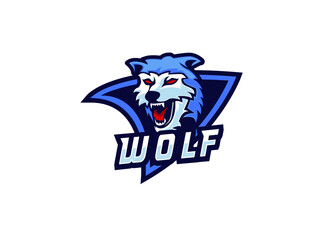 Wolf Vector Logo. Angry Wolf head emblem, Gaming, e sport, Badge, game, Sport Team, wild mascot illustration. editable eps isolated animal