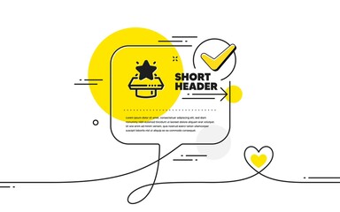 Winner podium icon. Continuous line check mark chat bubble. First place sign. Best rank star symbol. Winner podium icon in chat comment. Talk with heart banner. Vector