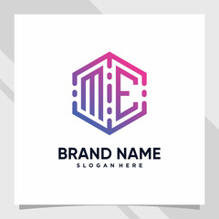 Creative monogram logo design technology initial letter me for business company or personal with hexagon concept