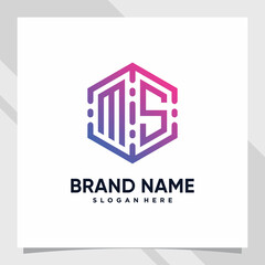 Creative monogram logo design technology initial letter ms for business company or personal with hexagon concept