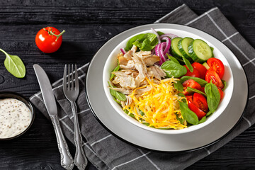 Chicken Salad with fresh spinach, cucumber, cheese
