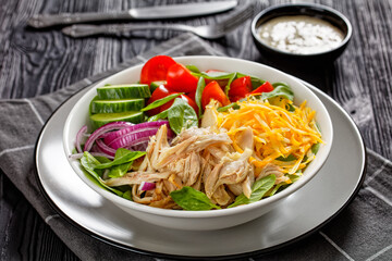 Chicken Salad with fresh spinach, cucumber, cheese